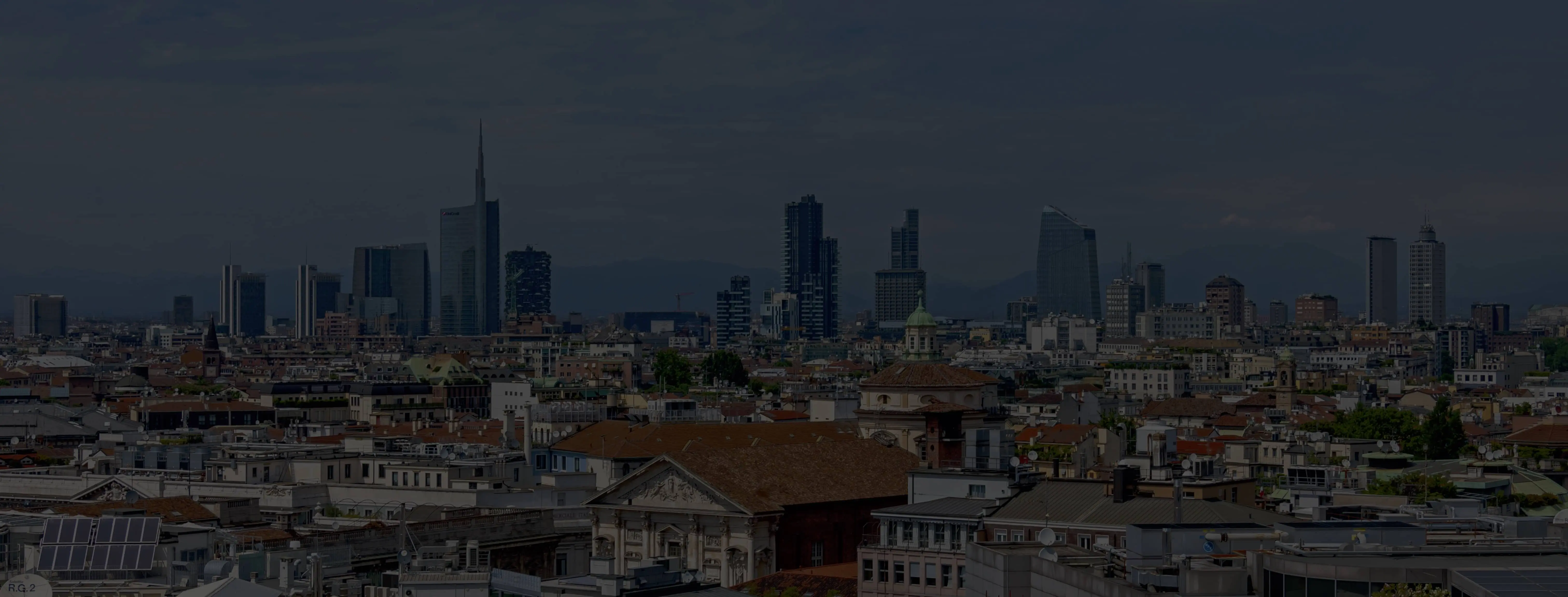Dusk skyline of Milan with modern towers