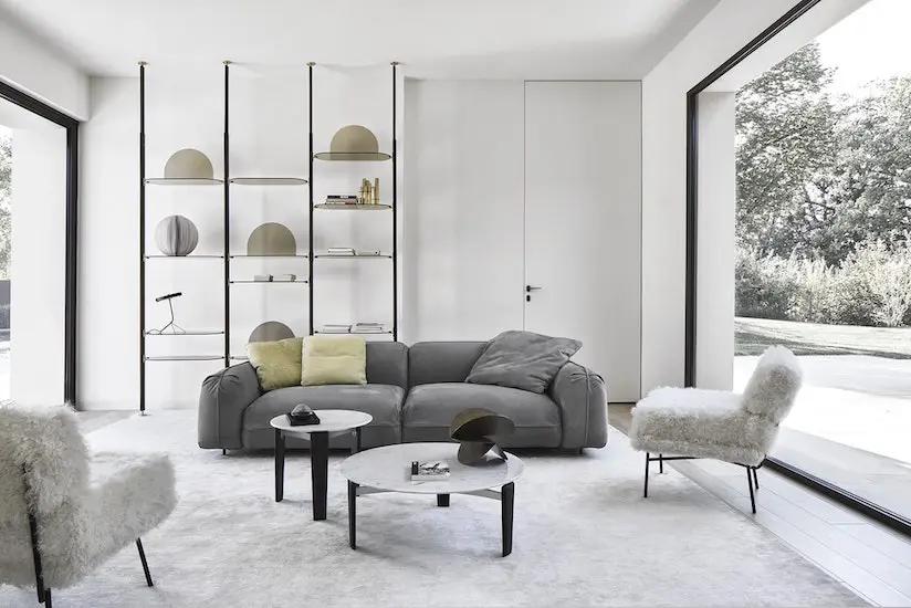 arflex furniture in a contemporary living room with elettra amchair in fur