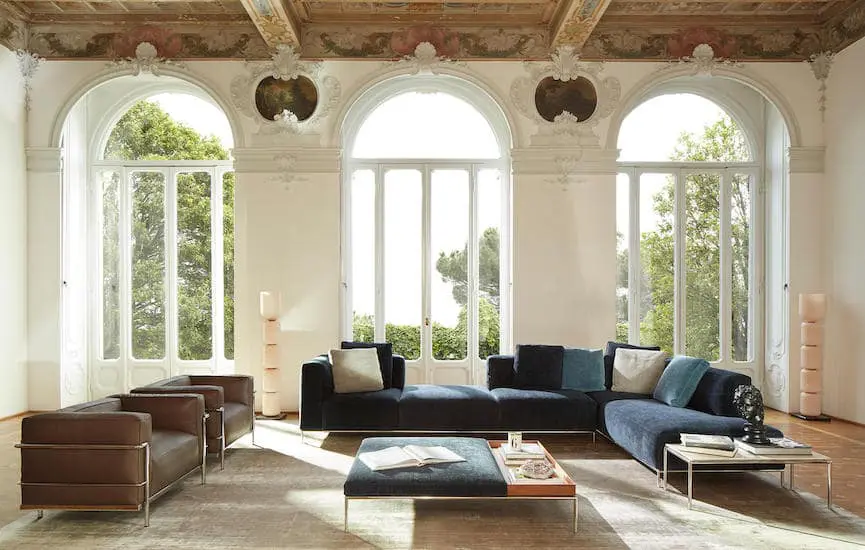 cassina furniture sofa and le corbusier armchairs in a classic living room