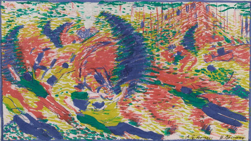 Italian Art in London with Italian artist umberto boccioni study for the city rises 1910