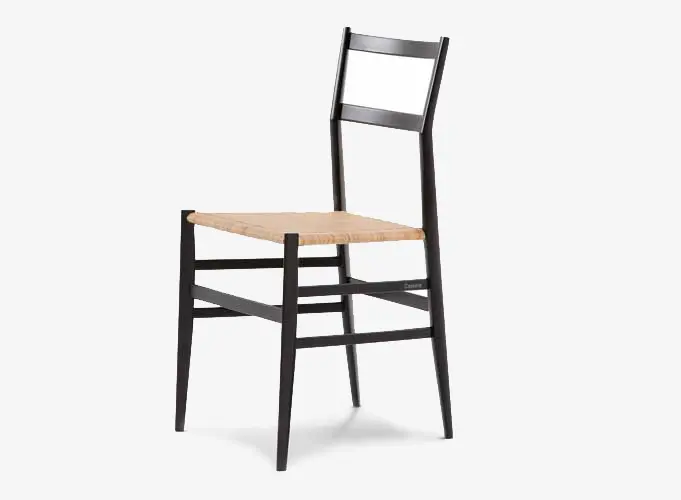 Light wood dining chair with a woven cane seat