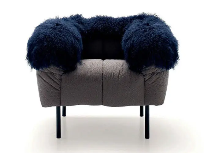 pecorelle armchair by arflex for eclectic interiors with hairy frame
