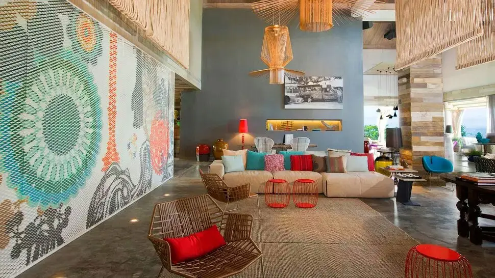 living room with colourful eclectic interiors