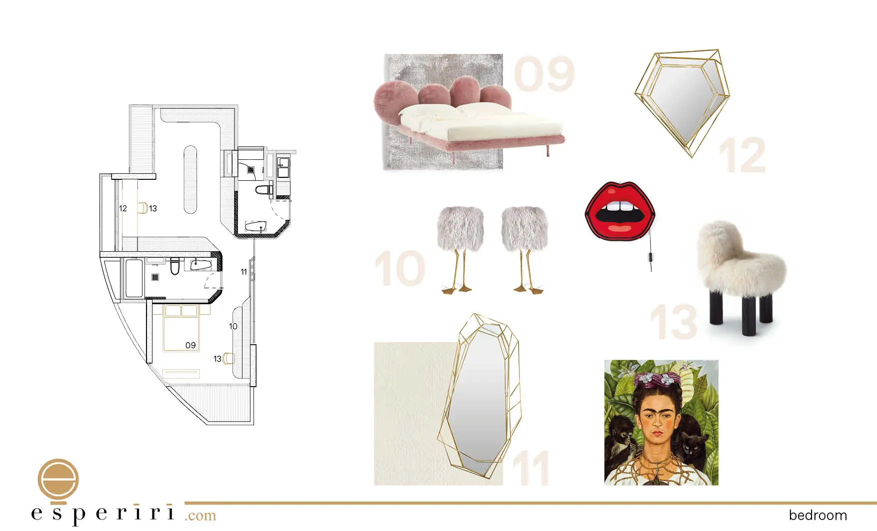 living room moodboard and composition of high end furniture in Singapore