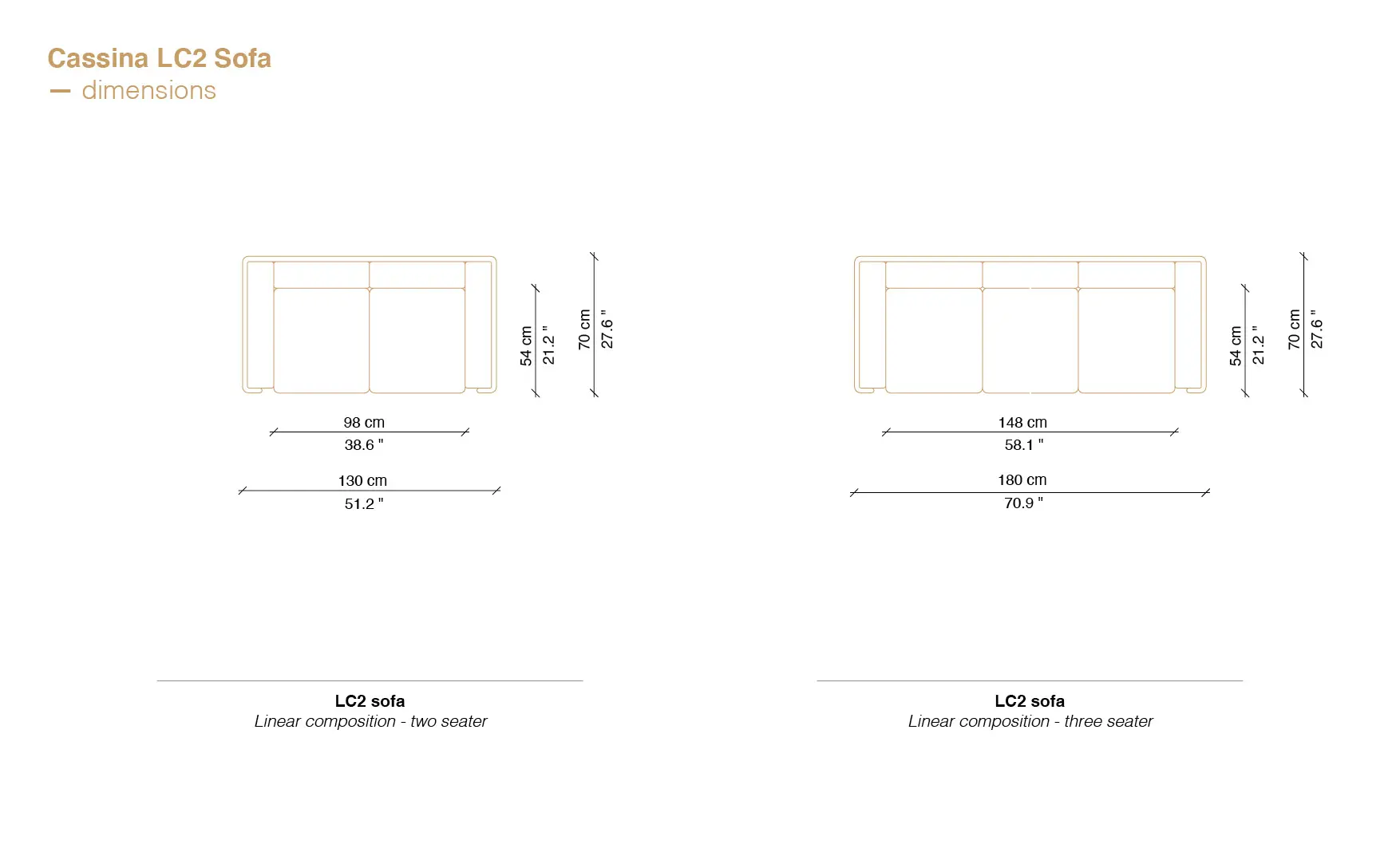 LC2 sofa dimensions and Cassina sofa price