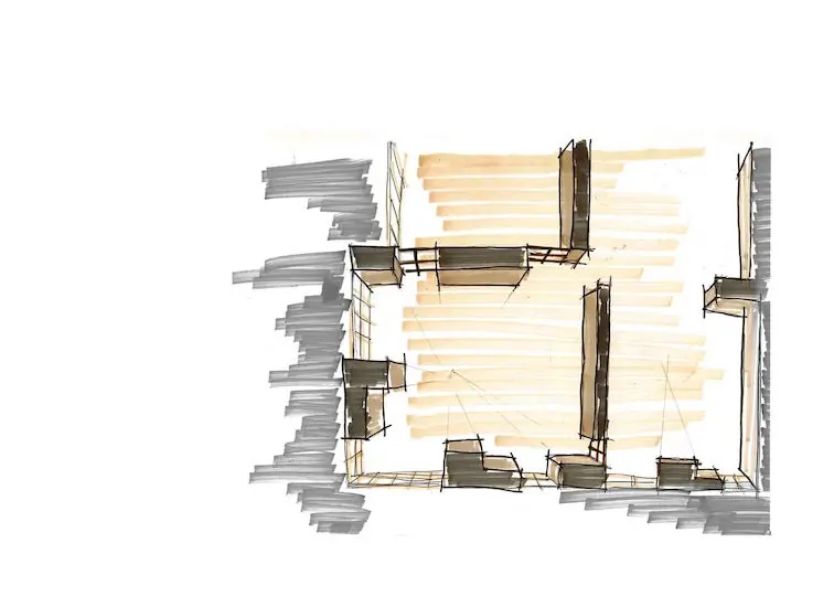 Watercolour sketch of an empty floor plan