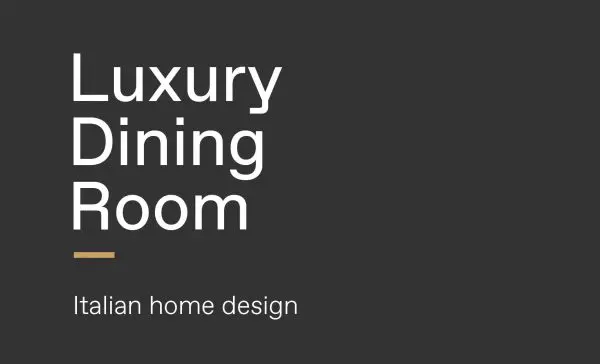 Luxury Dining Room, Italian home design title slide on a dark background