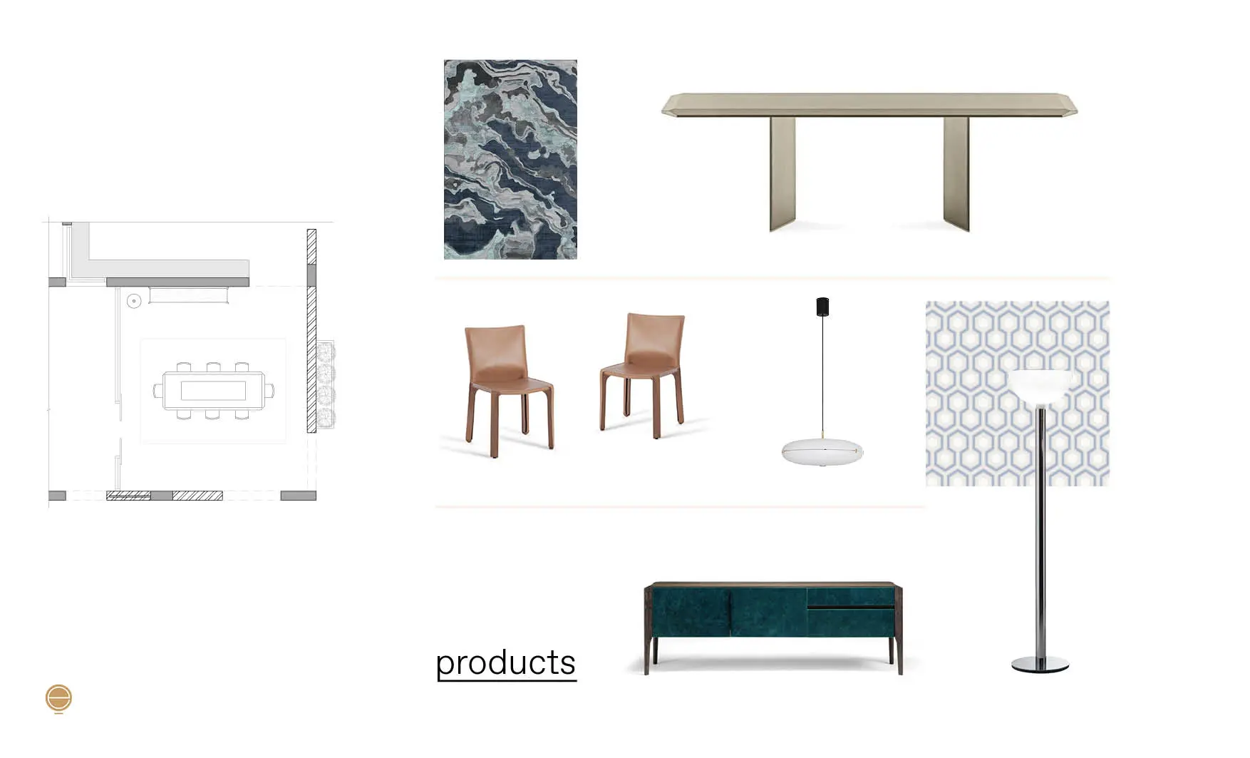 products moodboard of luxury dining room furniture made by Esperiri