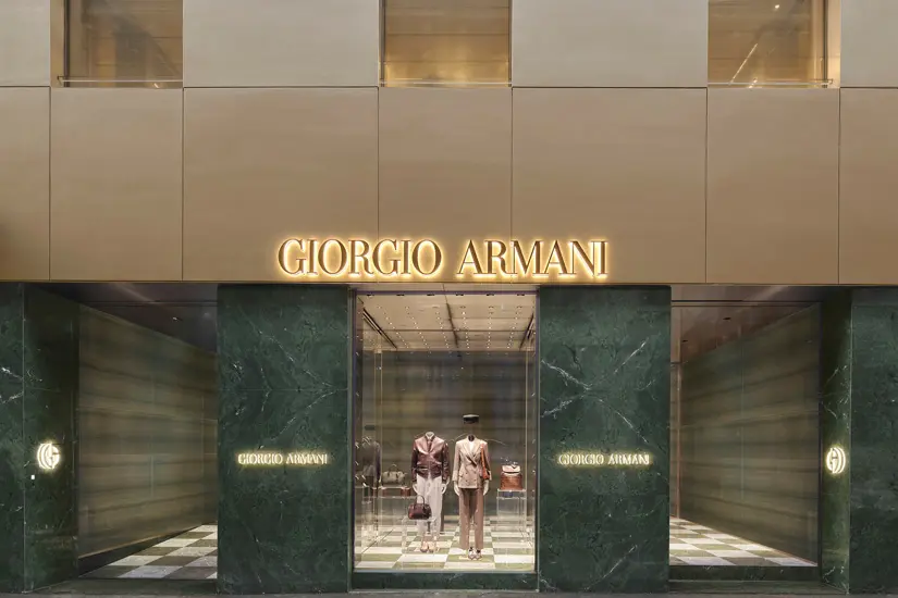 Giorgio Armani flagship store in montenapoleone area and luxury shopping in Milan