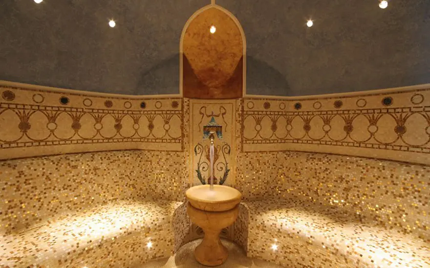 Sauna room with antique mosaic at Villa & Palazzo Aminta Hotel, the best Luxury lake Spa at Lake Maggiore