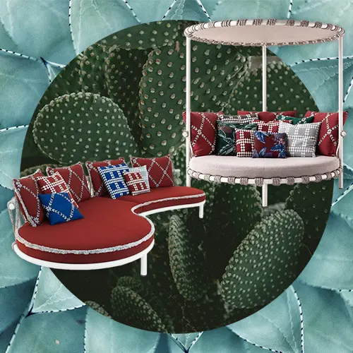In our list of the best modern italian outdoor furniture, there is definitely Cassina's latest collection. Trampoline is a collection that interprets the joy of open-air living with round shapes and bold patterns.