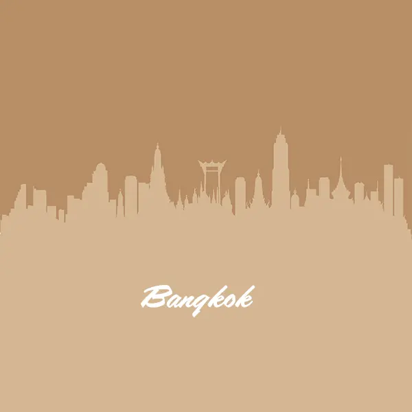 Illustrated Bangkok skyline in beige tones with the word Bangkok