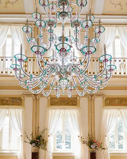 Glass blown chandelier inside the villa